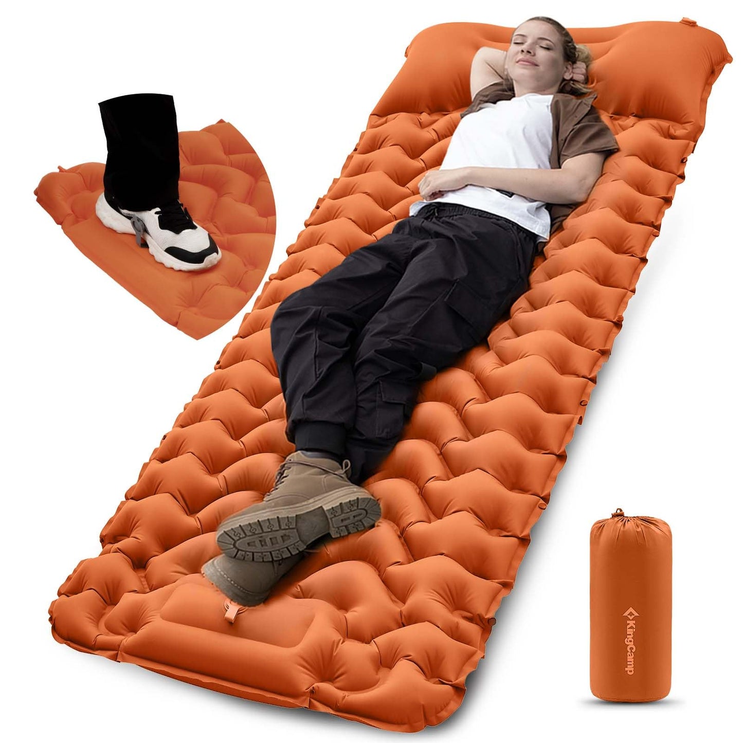 Self-Inflating Camping Sleeping Pad with Built-in Foot Pump