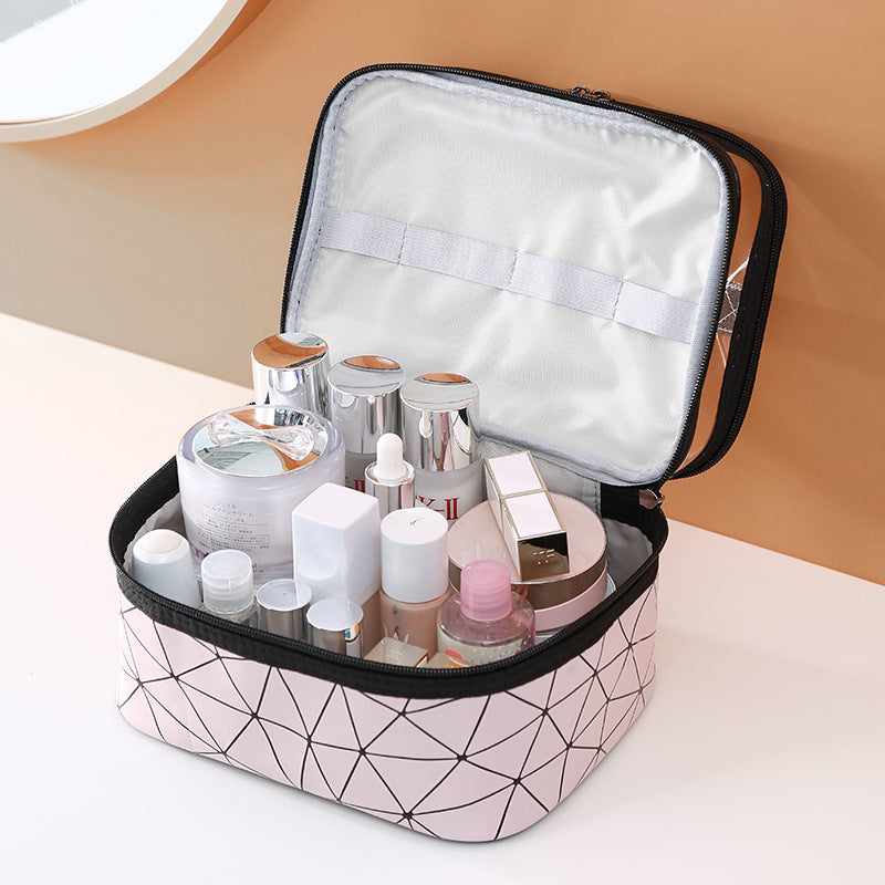 New Double-Layer Waterproof Cosmetic Bag Large Capacity Pink Wash Bag Waterproof Travel Convenient Skin Care Product Storage Bag