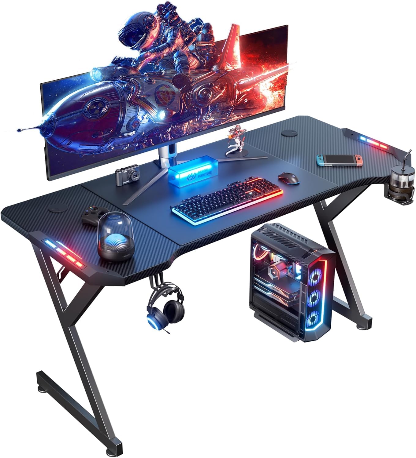 55-Inch Gaming Desk with LED Lights