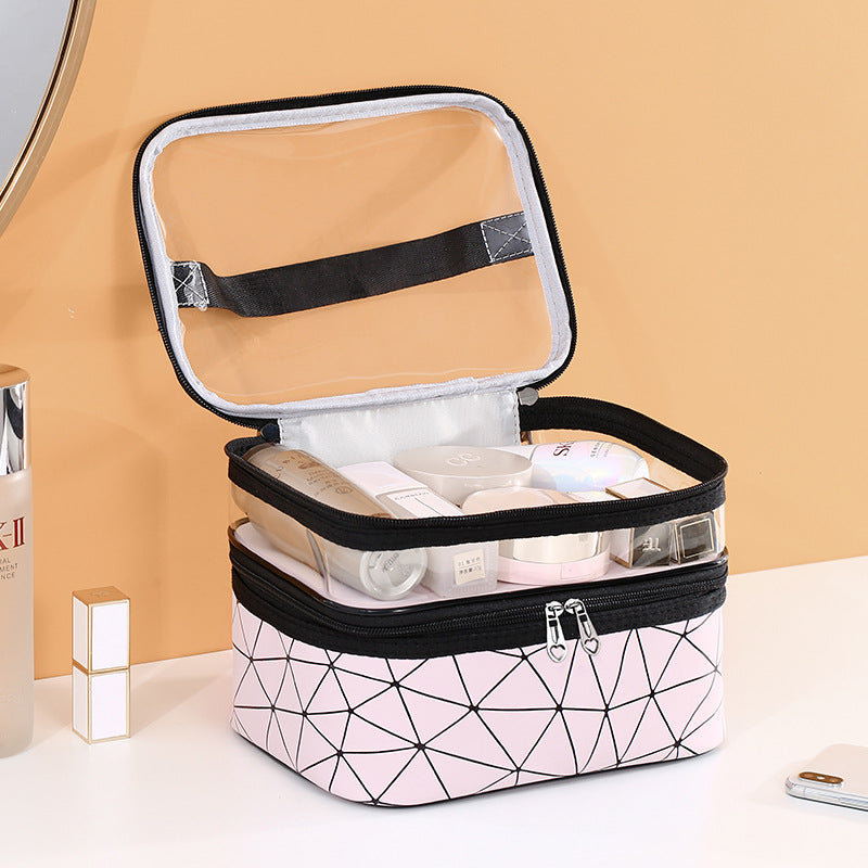 New Double-Layer Waterproof Cosmetic Bag Large Capacity Pink Wash Bag Waterproof Travel Convenient Skin Care Product Storage Bag