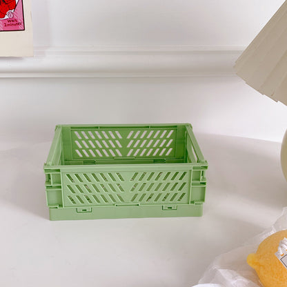 Korea Ins Foldable Plastic Storage Box Student Desktop Finishing Hand Account Tape Stationery Skin Care Product Storage Basket