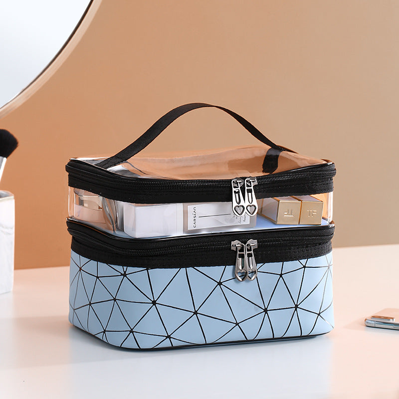 New Double-Layer Waterproof Cosmetic Bag Large Capacity Pink Wash Bag Waterproof Travel Convenient Skin Care Product Storage Bag