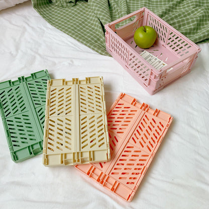 Korea Ins Foldable Plastic Storage Box Student Desktop Finishing Hand Account Tape Stationery Skin Care Product Storage Basket