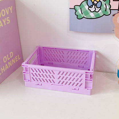 Korea Ins Foldable Plastic Storage Box Student Desktop Finishing Hand Account Tape Stationery Skin Care Product Storage Basket