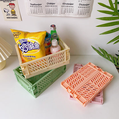 Korea Ins Foldable Plastic Storage Box Student Desktop Finishing Hand Account Tape Stationery Skin Care Product Storage Basket