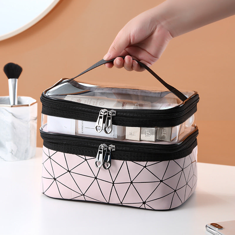 New Double-Layer Waterproof Cosmetic Bag Large Capacity Pink Wash Bag Waterproof Travel Convenient Skin Care Product Storage Bag