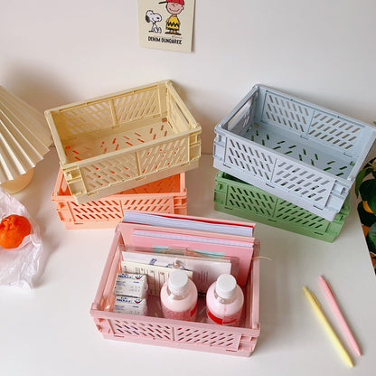Korea Ins Foldable Plastic Storage Box Student Desktop Finishing Hand Account Tape Stationery Skin Care Product Storage Basket