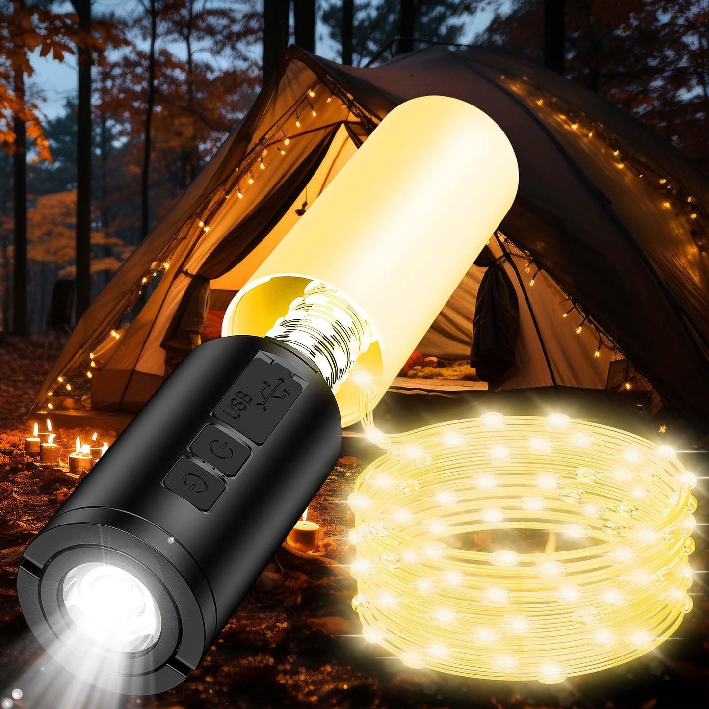 33ft Rechargeable Outdoor Lantern with 10 Lighting Modes